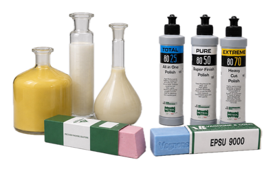 Pâtes abrasives liquides et solides pour le polissage et la finition des surfaces.